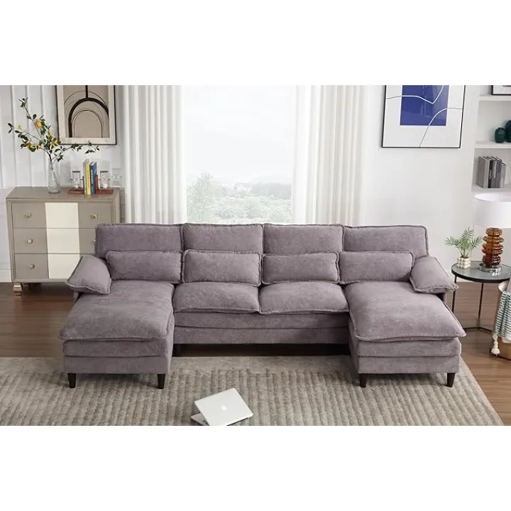 KEIKI Modular Sectional Sofa Couch, U Shaped Sectional Couch, 4 Seater Convertible Modular Sofa with Ottomans for Living Room