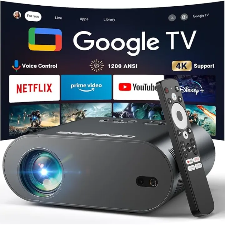 [Google TV/Voice Control]GooDee 4K UHD Smart Projector with WiFi and Bluetooth, Portable Movie Projector with Netflix / Prime Video / YouTube Built-in, Dolby Sound Home Theater for Indoor/Outdoor