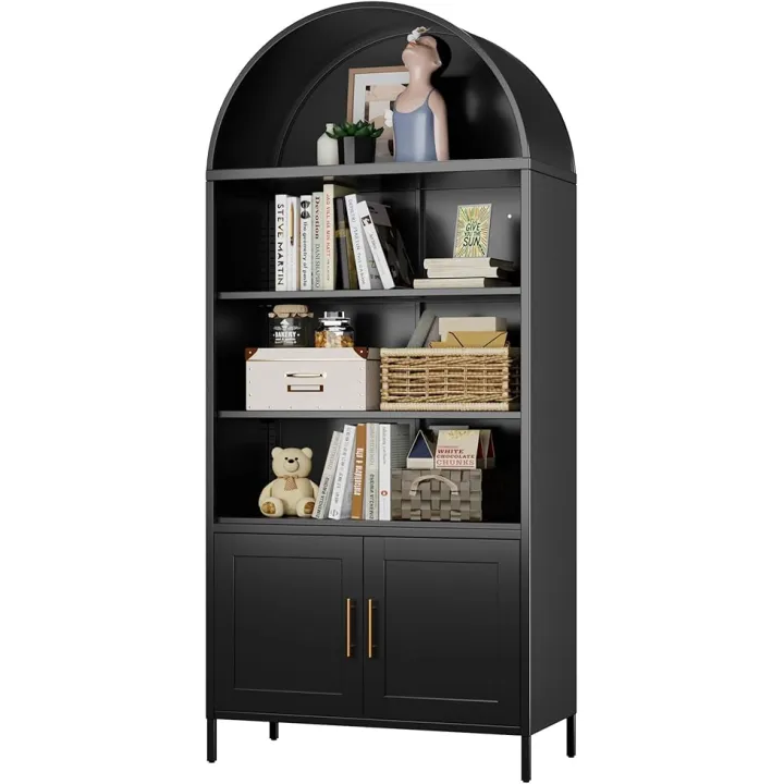 Metal Arched Bookcase, Large Size Freestanding Black Arch Storage Cabinets for Home Office Bookshelf Living Room