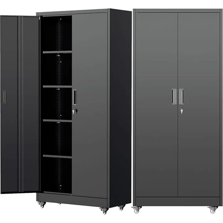 Pataku 73" Metal Storage Cabinet with Wheels, Garage Storage Cabinet with 4 Adjustable Shelves & Lockable Doors for Garage Home Office, Heavy Duty Tool Cabinets