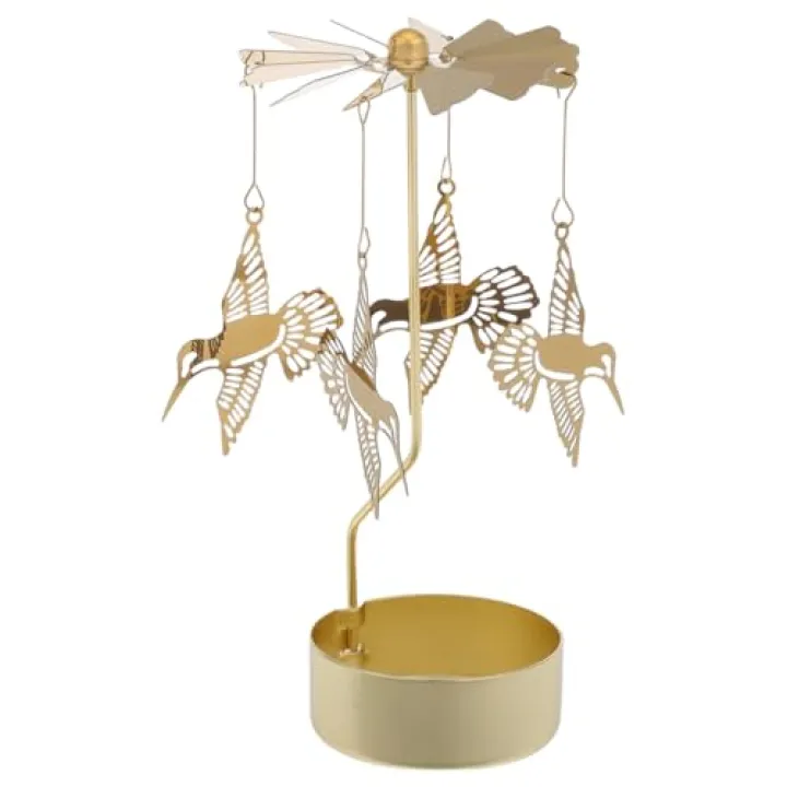 Cabilock Rotating Tea Light Holder with Hummingbird Design Aromatherapy Candle Carousel Iron Stand for Home Decor 5.90X2.36X1.96 Inches