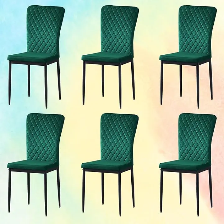 Velvet Dining Chairs Set of 6 Green Living Room Chairs High Back Metal Legs Kitchen for Dining Table(Green,6)