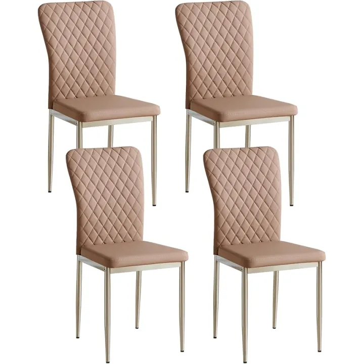 PU Leather Dining Chairs Set of 4 Latte Living Room Chairs High Back Chrome Legs Kitchen for Dining Table(Latte,4)