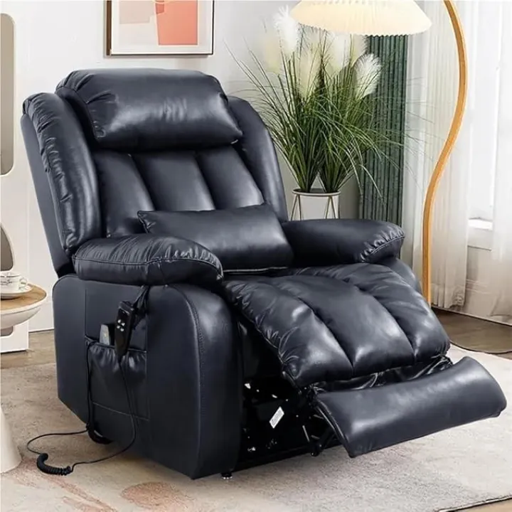 Electric Power Lift Recliner Chair Leather with Heat and Massage Adjustable Back Legs USB Ports and Side Pockets for Elderly Bedroom Living Room