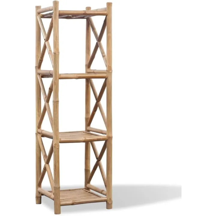 4-Tier Bamboo Shelf SquareModern Wooden Bookshelf Office Organization and Decor, Freestanding Bookcase for Living Room Storage
