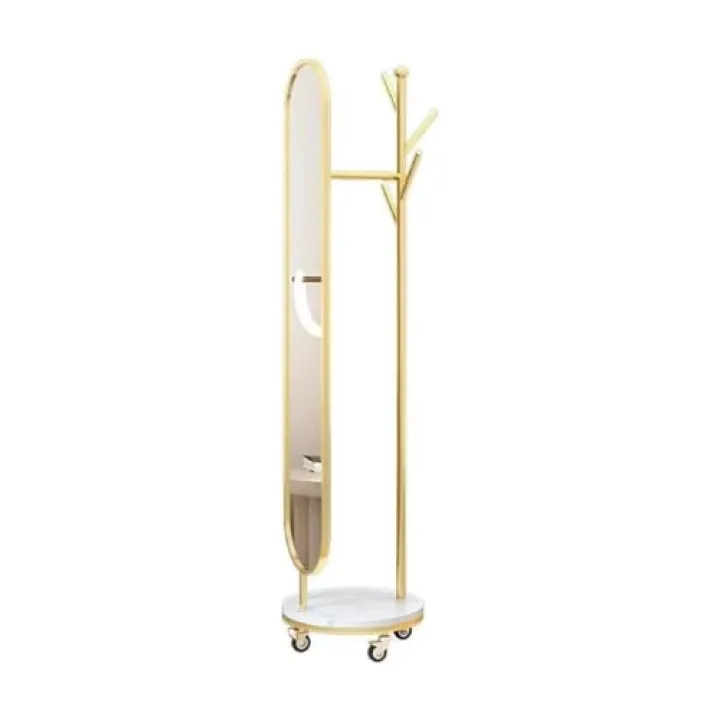 Full Length Mirrors Full-length mirror, light luxury style dressing mirror, coat rack, integrated movable home bedroom fitting mirror, multi-functional clothes hanger Full Body Mirror(GOld1)