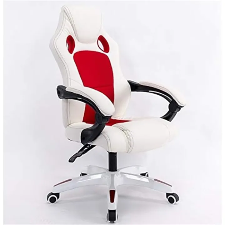 Ergonomic PU Leather Office Chair with Adjustable Gas Lift, High Back Swivel Desk Chair, Executive Armchair on Wheels for Comfortable Home and Office Use(White)