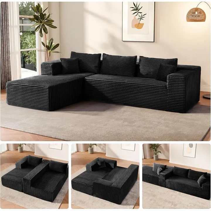 104" Sectional Couches for Living Room, Modular Sectional Sofa with Deep Seat, L-Shape Couch with Chaise, Cloud Couch for Living Room Bedroom, No Assembly Required (Black, Left Facing Chaise)
