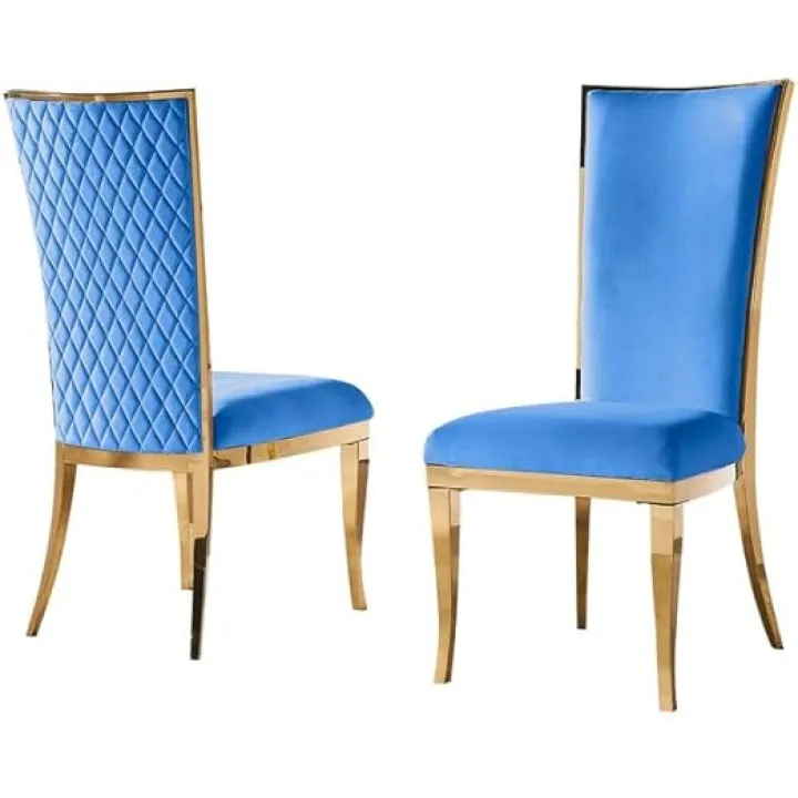 First of a Kind Roxy Velvet Dining Chairs Set of 2 - Modern Upholstered Chair with High Backrest & Cushioned Seat for Comfort - Bedroom Chair for Luxury Decor, Blue