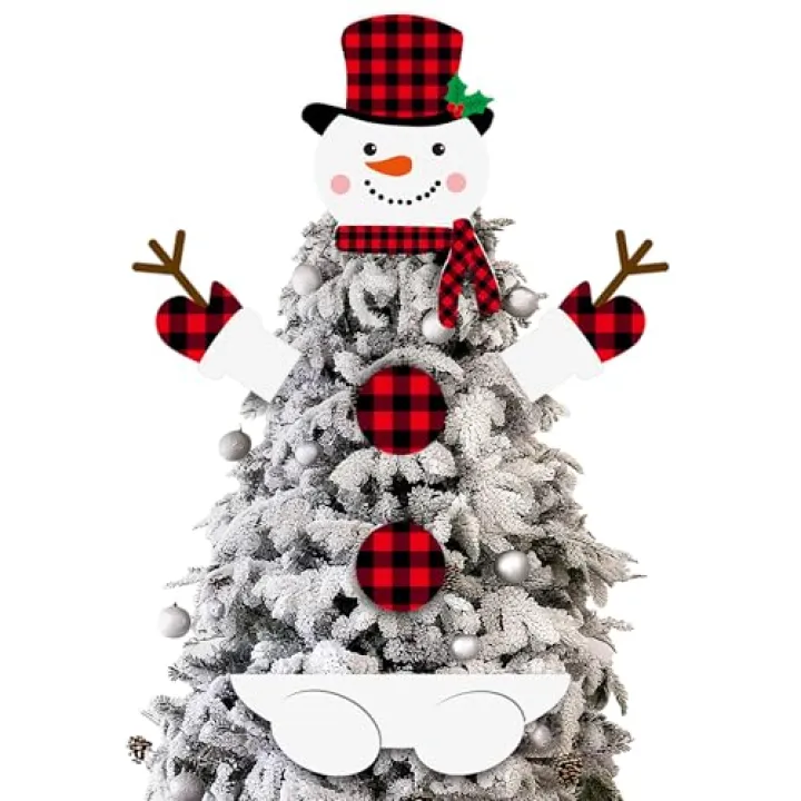 Pinkunn 6PCS Large Snowman Christmas Tree Toppers Christmas Ornament with Head Arms Legs for DIY Xmas Home Party Decoration Snowman Ornament Supplies,Fits 4–7.5 FT Trees