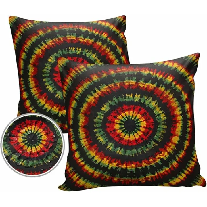 Outdoor Pillow Covers 26 x 26 Inches, Colorful Ombre Boho Waterproof Throw Pillow Cover Set of 2, Retro Red Green Yellow Gradient Art Home Decorative Square Cushion Covers for Patio/Tent/Couch
