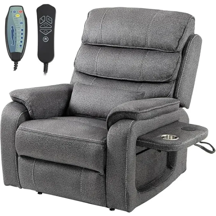 Large Power Lift Recliner for Elderly with Heating Vibration Massage Adjustable Headrest Electric Motorized Sofa with Extended Footrest USB Ports Side Pockets for Living Room Bedroom