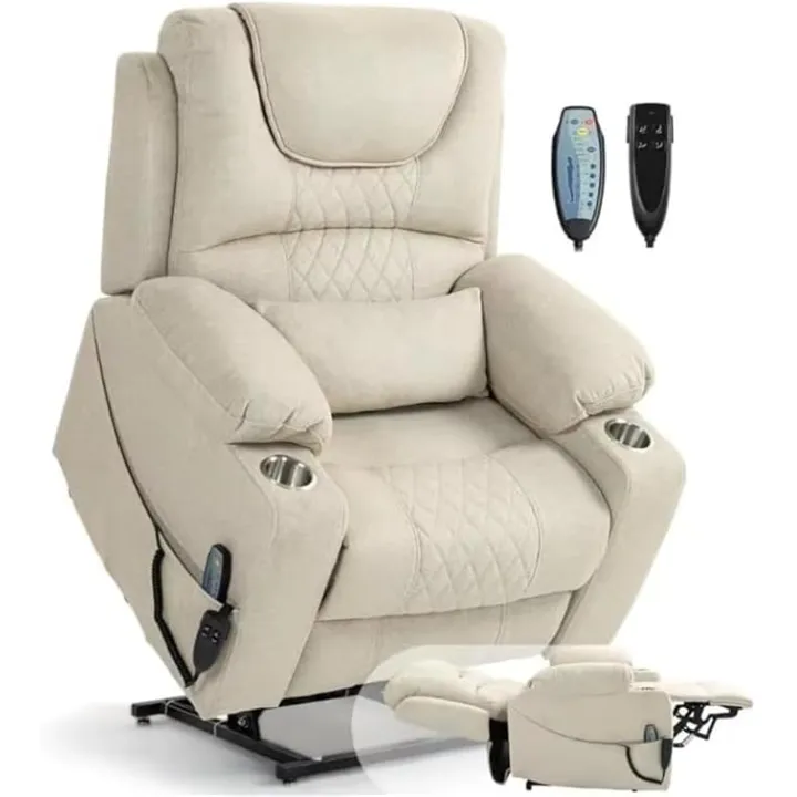 Power Lift Recliner Sofa Electric Chair with Heat Massage, USB Ports, Side Pockets, and 2 Cup Holders for Elderly Mobility Impaired Bedroom Living Room