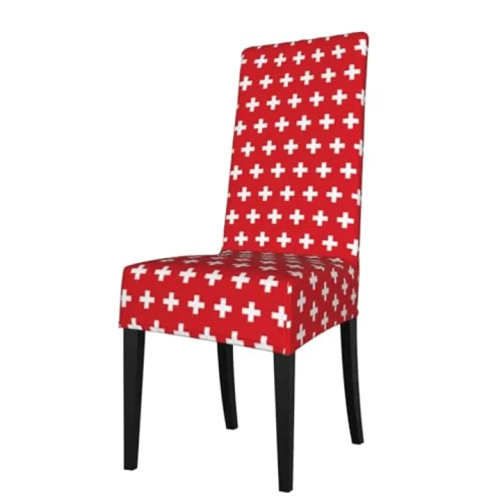 LONGZEHAO Removable Swiss Flag Print Stretch Dining Chair Covers,Washable Parson Chair Slipcovers Protectors