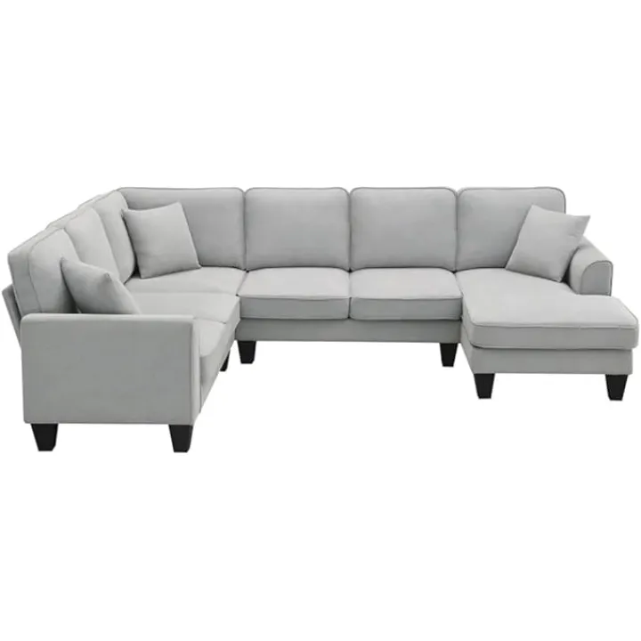 108 * 85.5" U Shape Sectional Sofa,7 Seat Fabric Sectional Sofa Set with 3 Pillows Included for Living Room,Apartment,Office