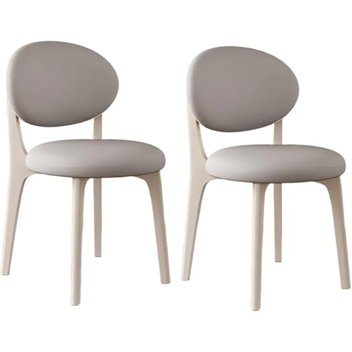 Solid Wood Dining Chairs Farmhouse Set of 2,Mid Century Modern Dining Chairs with Curved Backrest & Wood Frame,Upholstered Kitchen Side Chairs for Restaurant, Living Room White+Light Gray