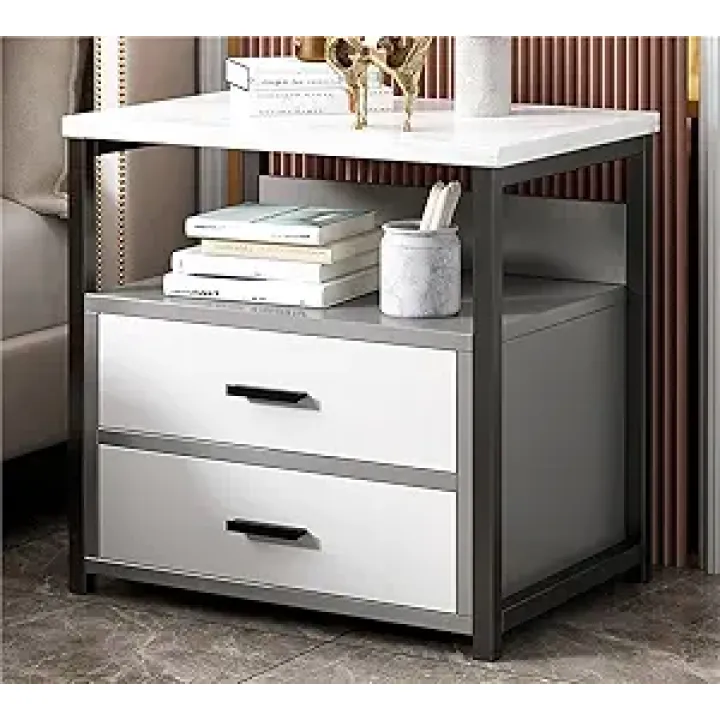 Night Stand Bedside Table Side Table Dresser for Bedroom with Drawer and Storage Shelf, Sofa End Table with Metal Frame, Modern Nightstand for Bedroom, Living Room, for Home(Brown,Small)
