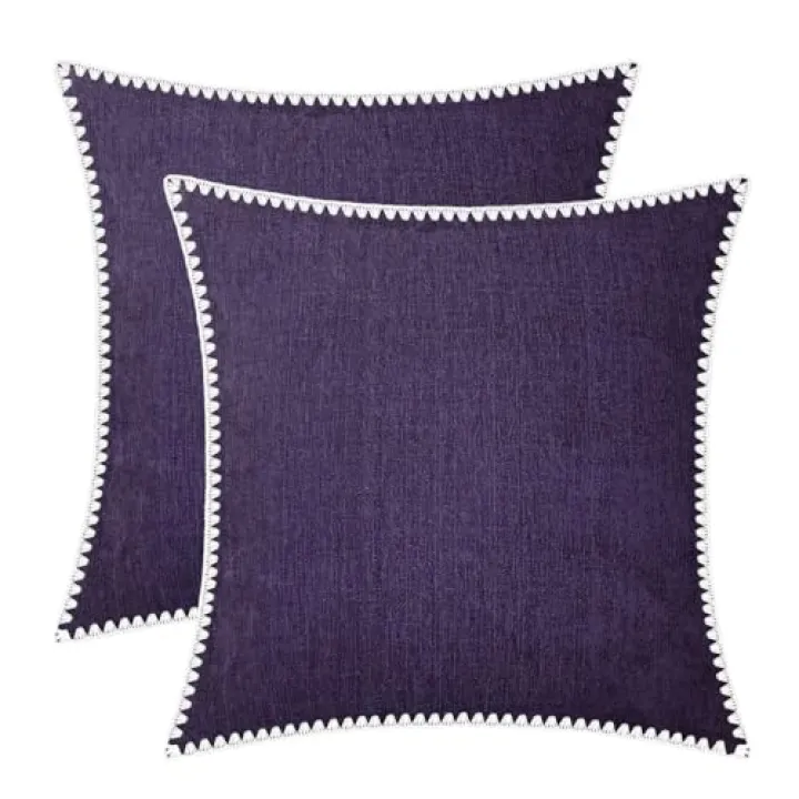 BRAWARM Throw Pillow Covers 18x18 Inches - Purple Chenille Pillow Covers with Shell Edge, Pack of 2 Solid Dyed Soft Chenille Pillow Cases for Couch Sofa Bed Home Decoration