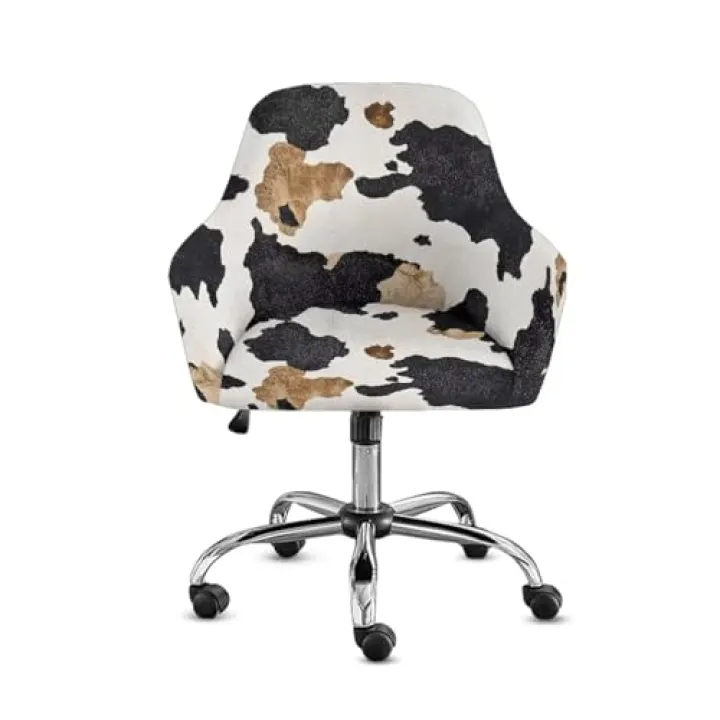 Wetoricau Cow Pattern Armchair Slipcover, Stretch Criss Cross Chairs Cover, Office Desk Chair Covers, Mid Back Wide Seat Accent Chair Protector for Computer Vanity Chairs