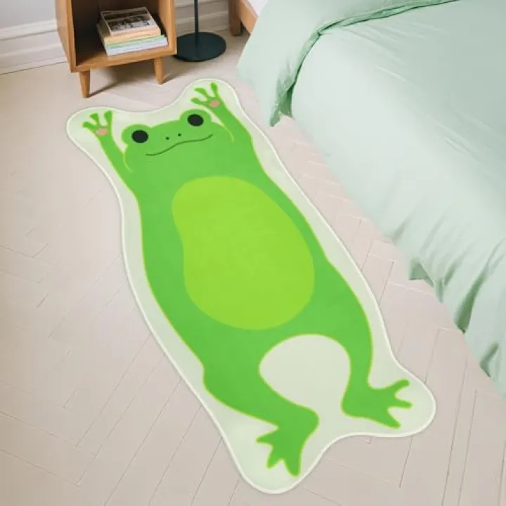 Prewplam Frog Rug - Cute Long Cartoon Frog Bath Mat, Non-Slip Stretched Animal Rug, Frog Decor Floor Mat for Bathroom, Bedroom, Entrance