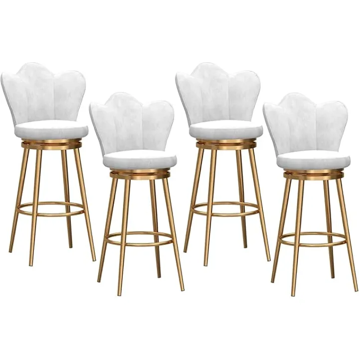 Modern Set of 4 Blue Seat Low Back Swivel Bar Stools with Gold Metal Legs Counter Height Barstools for Kitchen Island Dining Room and Living Room 75Cm Seat Height,White,Height 75cm