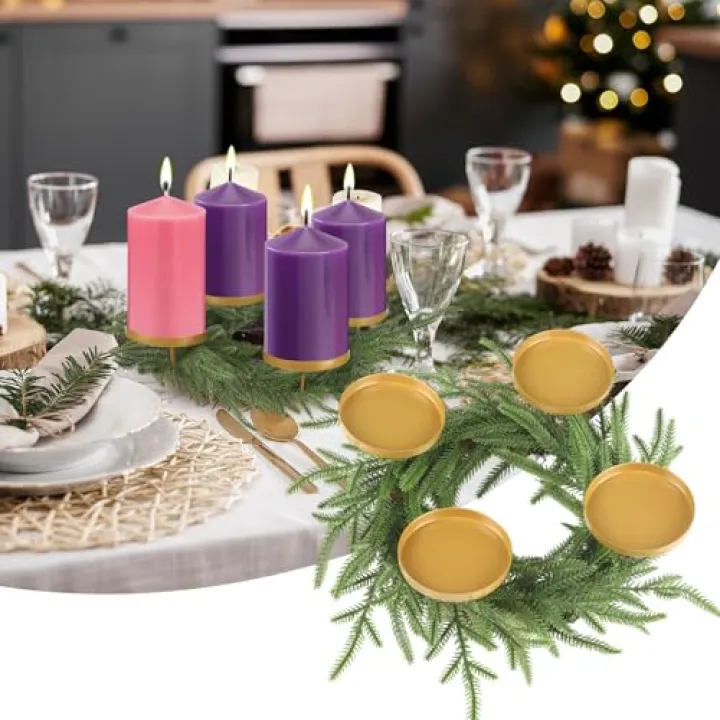 Pickmesh Christmas Norfolk Advent Wreath Decoration Advent Wreath Ring Candle Holder Christmas Decoration Set for Xmas Holiday Church Home Centerpiece, No Candles