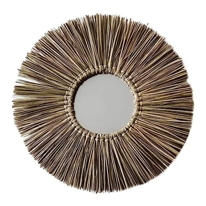 MAGICLULU Handmade Woven Wall Mirror Tassels Retro Nordic Decor Rattan Wall-Mounted Makeup Mirror for Living Room Bedroom and Bathroom
