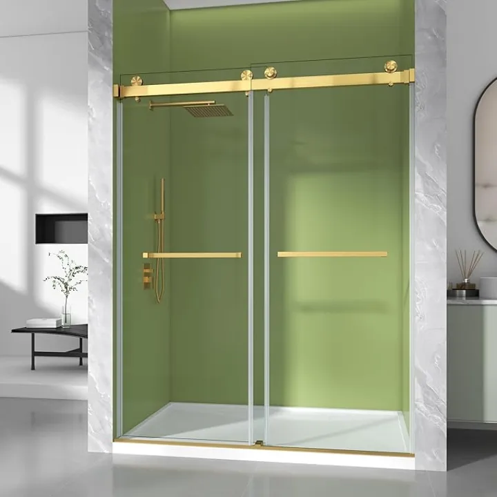 56-61" W x 76" H Frameless Shower Door Double Sliding 3/8"(10mm) Clear SGCC Tempered Glass Shower Door for Bathroom Walk-in Shower with Easy Clean Coating & Stainless Steel Hardware