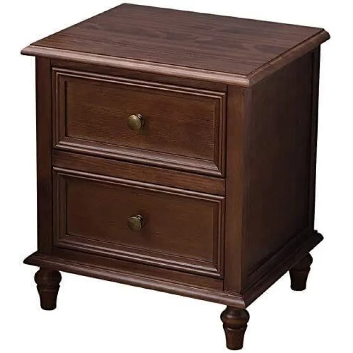 Solid Wood Bedside Table with 2 Drawers – Nightstand for Bedroom or Office, Square Cabinet with 4 Legs, Arts & Crafts Style