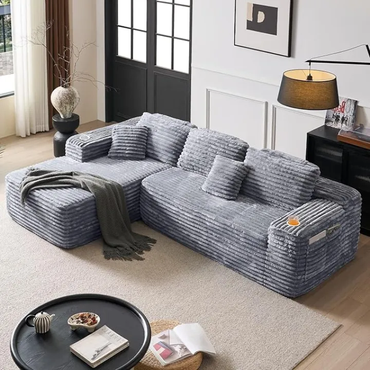 Cloud Sectional Couch with L-Shape Chaise, Modern Modular Sofa with Deep Seat, Built-in Cup Holder & Storage Pocket for Living Room Bedroom, No Assembly Required (Light Gray, Left Facing Chaise)