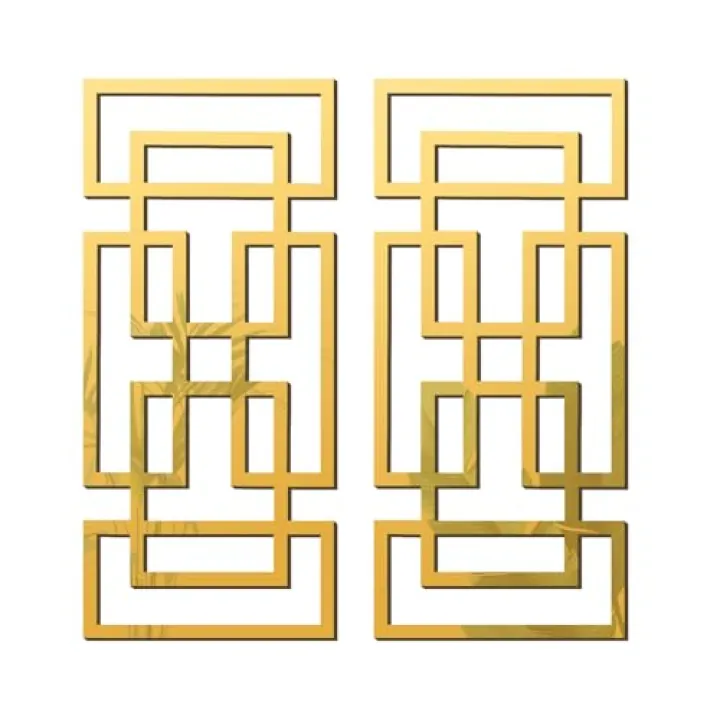 flangairy 2 Piece Gold Rectangular Wall Mirrors, 15.7×7 Inch Geometric Wooden Frame Acrylic Wall-Mounted Modern Mirror Decor for Bathroom Bedroom Living Room Office Farmhouse Home Decorations