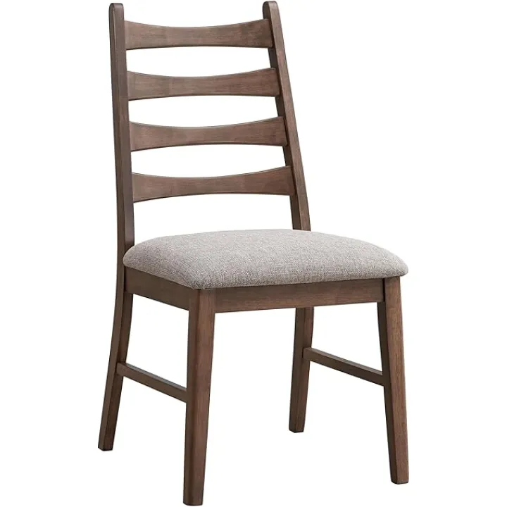 Stylish and Comfortable Linen Upholstered Side Chairs for Dining Room, Solid Wood Back, Soft Padded Seats, Gray/Walnut Finish, Set of 2