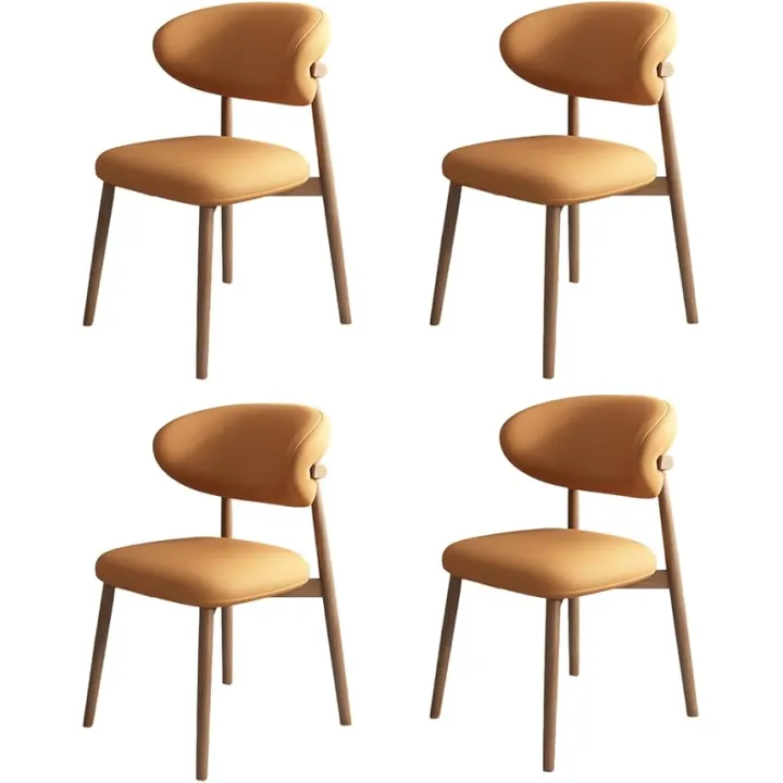 Wooden Dining Chairs Set of 4 - Comfortable upholstered Modern Chairs Ergonomic and Easy to Clean for Kitchen Living Room Dining Room Light Walnut +Orange 4pc