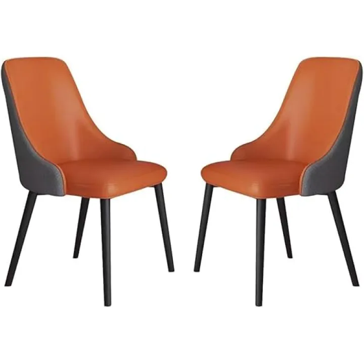 Dining Chair Artificial Leather Dining Chairs Set of 2 Kitchen Living Room Lounge Counter Chairs Sturdy Carbon Steel Metal Legs(Orange+Dark Grey)