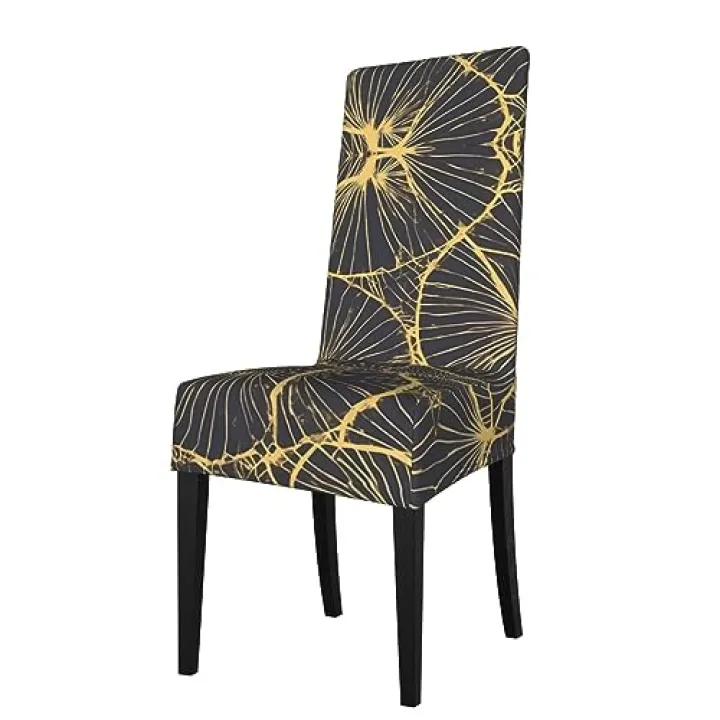 WXXWXD Golden Leaf Printed Stretch Square Back Dining Chair seat Cover, Priest Chair, Dining Chair Cover,
