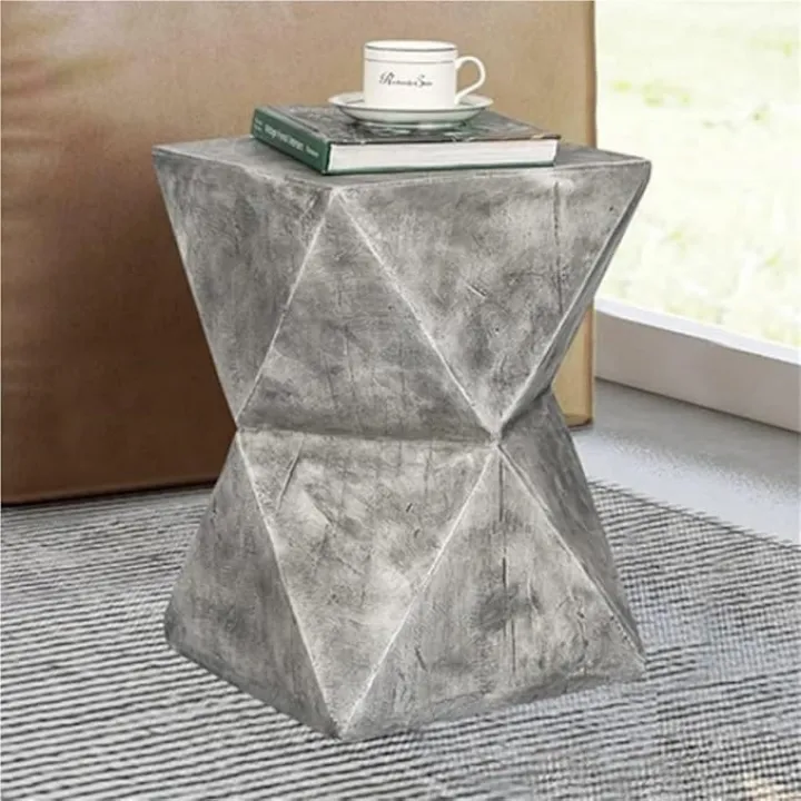Modern Square Side Table with Imitation Wood Grain Nightstand Geometry Coffee Table for Living Rooms & Balconies Multi-Purpose(Gray)
