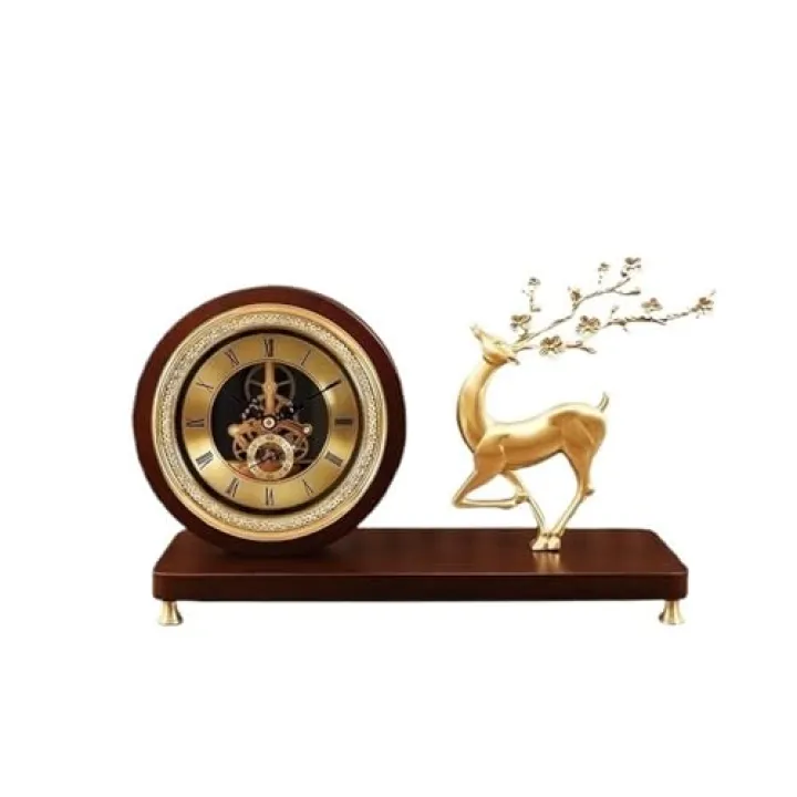 AEYSD-456 Desk Clock Brass Deer Clock Vintage Analog Clock Silent Clock Living Room Tabletop Desktop Clock for Bedrooms Desk Travel and Room Decor Shelf Clock