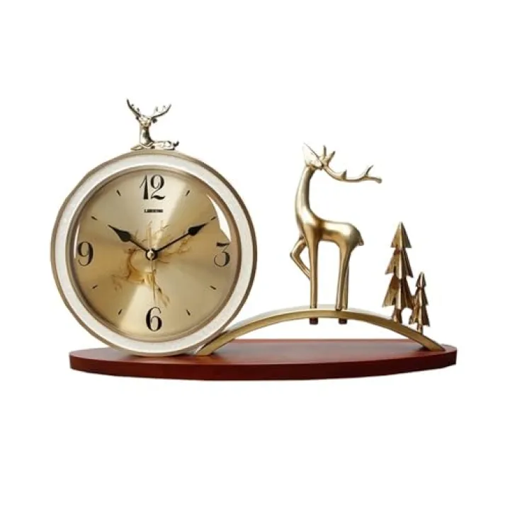 AEYSD-456 Desk Clock Metal Table Clock Living Room Tabletop Ornament Silent Non-Ticking Table Clock for Living Room Bedrooms Office Kitchen Shelf Clock(Gold)