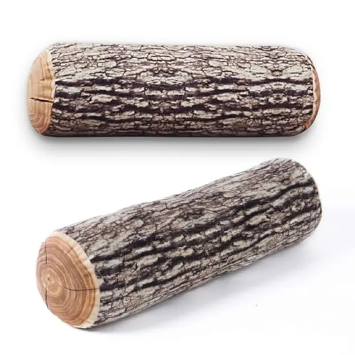 Winter Flower Realistic Wood Log Pillow - 3D Printed Tree Stump Throw Pillow, Round Decorative Cylinder Cushion for Sofa, Couch, Living Room & Rustic Home Decor (2 Pack)