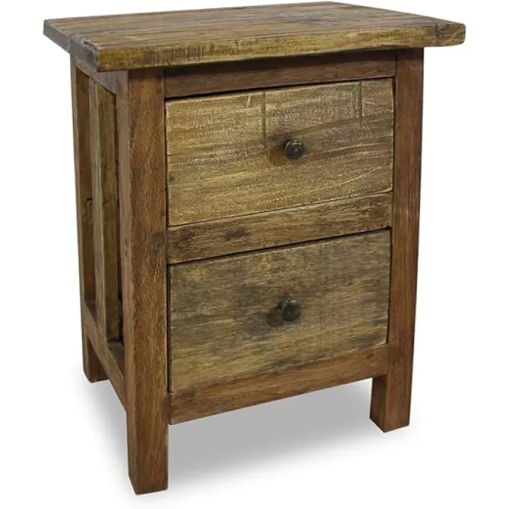 Maximize Space with Handmade Nightstand, Solid Mahogany Wood, Two Drawers for Storage, Rustic Charm, 15.7" x 11.8" x 20.1"