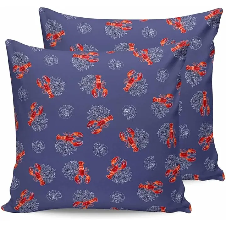 Set of 2 Outdoor Waterproof Pillow Covers Red Lobster 16 x 16 Inch Outdoor Pillowcases Navy Blue Coral Decorative Cushion Cases Throw Pillowcases for Patio Furniture,Garden,Porch