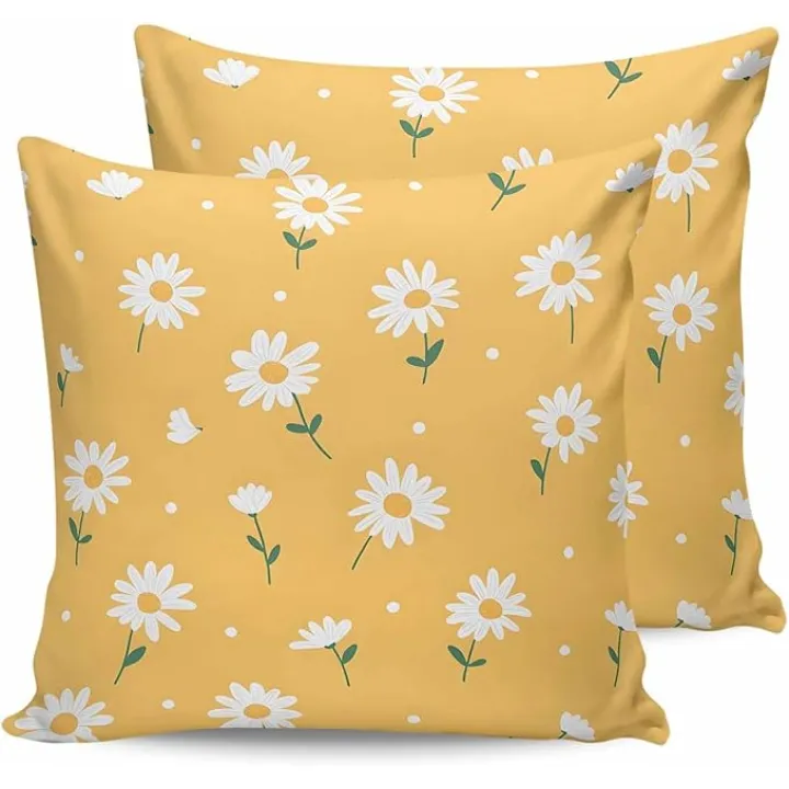 Set of 2 Outdoor Waterproof Pillow Covers Abstract White Flowers 16 x 16 Inch Outdoor Pillowcases Yellow Decorative Cushion Cases Throw Pillowcases for Patio Furniture,Garden,Porch
