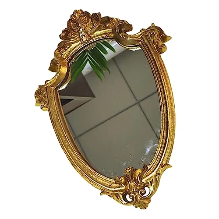 Outanaya Vintage Gold Decorative Wall Mirror Frame Retro Hanging Mirror for Living Room Bedroom and Dormitory Wall-Mounted Punch-Free Design for Home Decor