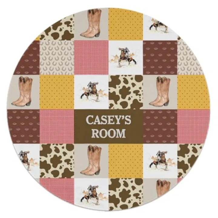 Custom Carpet 47" Western Life Cowboy Boot Round Kids Play Rug Alphabet Nursery Area Rug Extra Large Soft Crawling Play Mat for Children Toddlers Bedroom