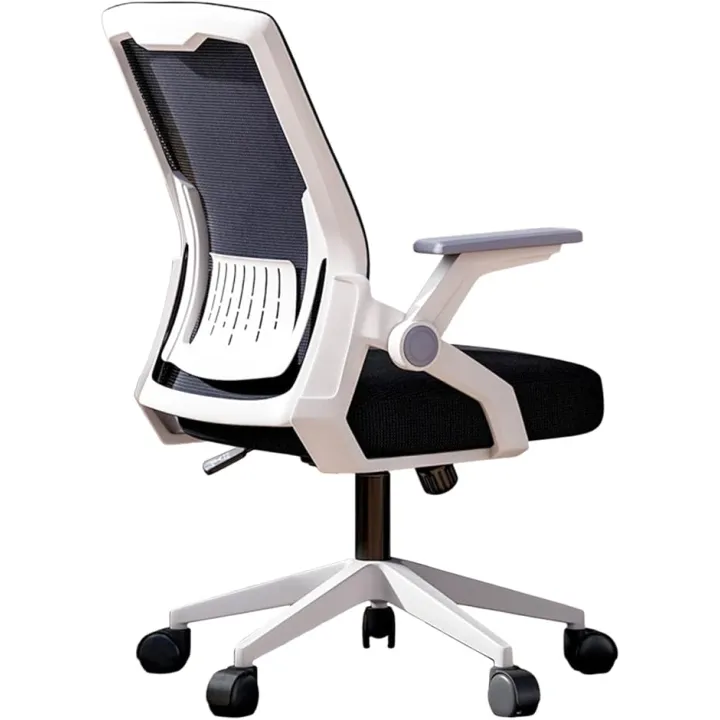 Home Office Desk Chair with Flip up Armrests and Wheels Adjustable Swivel Rolling Task Chair for Computer Work Comfy Mesh Mid Back Vanity Chair in Black and Blue Learned extensively (White+