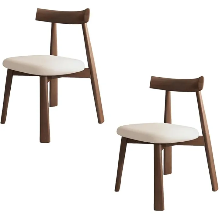 Wooden Dining Chairs Set of 4 - Mid Century Modern upholstered Chairs Comfortable Backrest for Kitchen Living Room Dining Room Dark Walnut +White 2pc