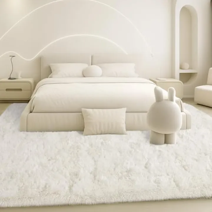 Mtandyx 8x10 Area Rugs Living Room, Cream White Large Plush Fluffy Bedroom Carpet, Non-Slip Upgraded Indoor Thick Soft Rug, Modern Plush Carpet Suitable for Kids Home Decor Aesthetics Dorm.