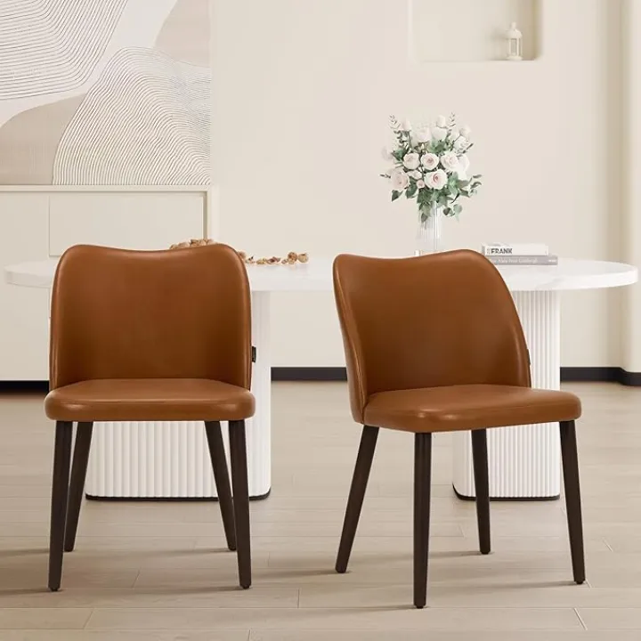 Wooden Dining Chairs Set of 2, Upholstered Kitchen Dining Room Chair, Modern Fabric Farmhouse Dinner Chair for Restaurant & Cafe, Light Brown