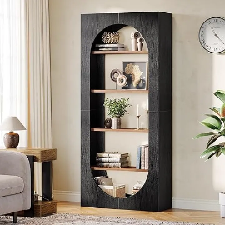 Tribesigns 5-Tier Black Bookshelf, 70.87-Inch Tall Arch Bookcase with Storage, Modern Arched Book Shelf Storage Organizer for Living Room, Home Office