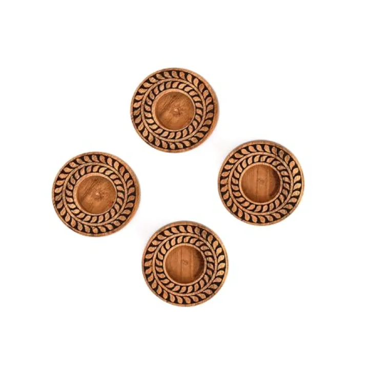 Nirman Tea Light Holder Acacia Wood Party Candle Favors, Elegant Party and Bridal Shower Favors (Set of 4) (3.5” x 3.5” x 1”)